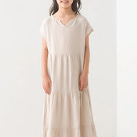 [現貨] 日本直送 OMNES 女童裝 米色雙層薄紗法式袖束腰連身裙 - BB Dressup