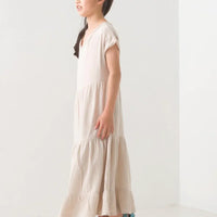[現貨] 日本直送 OMNES 女童裝 米色雙層薄紗法式袖束腰連身裙 - BB Dressup