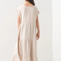 [現貨] 日本直送 OMNES 女童裝 米色雙層薄紗法式袖束腰連身裙 - BB Dressup