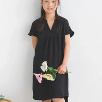 [現貨] 日本直送 OMNES 女童裝 黑色雙層薄紗法式袖束腰連身裙 - BB Dressup