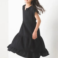 [現貨] 日本直送 OMNES 女童裝 黑色雙層薄紗法式袖束腰連身裙 - BB Dressup