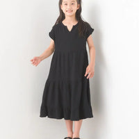 [現貨] 日本直送 OMNES 女童裝 黑色雙層薄紗法式袖束腰連身裙 - BB Dressup