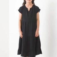 [現貨] 日本直送 OMNES 女童裝 黑色雙層薄紗法式袖束腰連身裙 - BB Dressup
