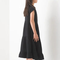 [現貨] 日本直送 OMNES 女童裝 黑色雙層薄紗法式袖束腰連身裙 - BB Dressup