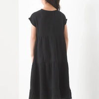 [現貨] 日本直送 OMNES 女童裝 黑色雙層薄紗法式袖束腰連身裙 - BB Dressup