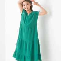 [現貨] 日本直送 OMNES 女童裝 綠色雙層薄紗法式袖束腰連身裙 - BB Dressup