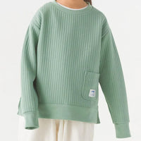 [現貨] 日本直送 OMNES 女童 卡其綠直紋 長袖衫 (100-130cm) - BB Dressup
