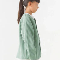 [現貨] 日本直送 OMNES 女童 卡其綠直紋 長袖衫 (100-130cm) - BB Dressup