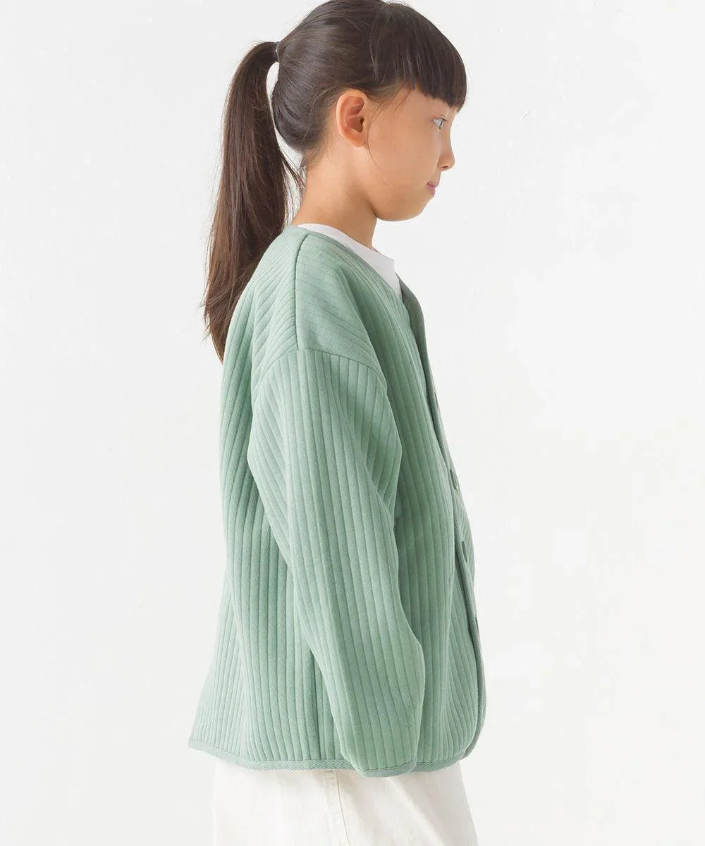 [現貨] 日本直送 OMNES 女童 卡其綠直紋 長袖衫 (100-130cm) - BB Dressup