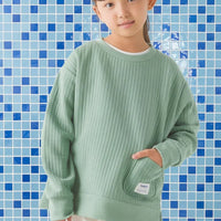 [現貨] 日本直送 OMNES 女童 卡其綠直紋 長袖衫 (100-130cm) - BB Dressup