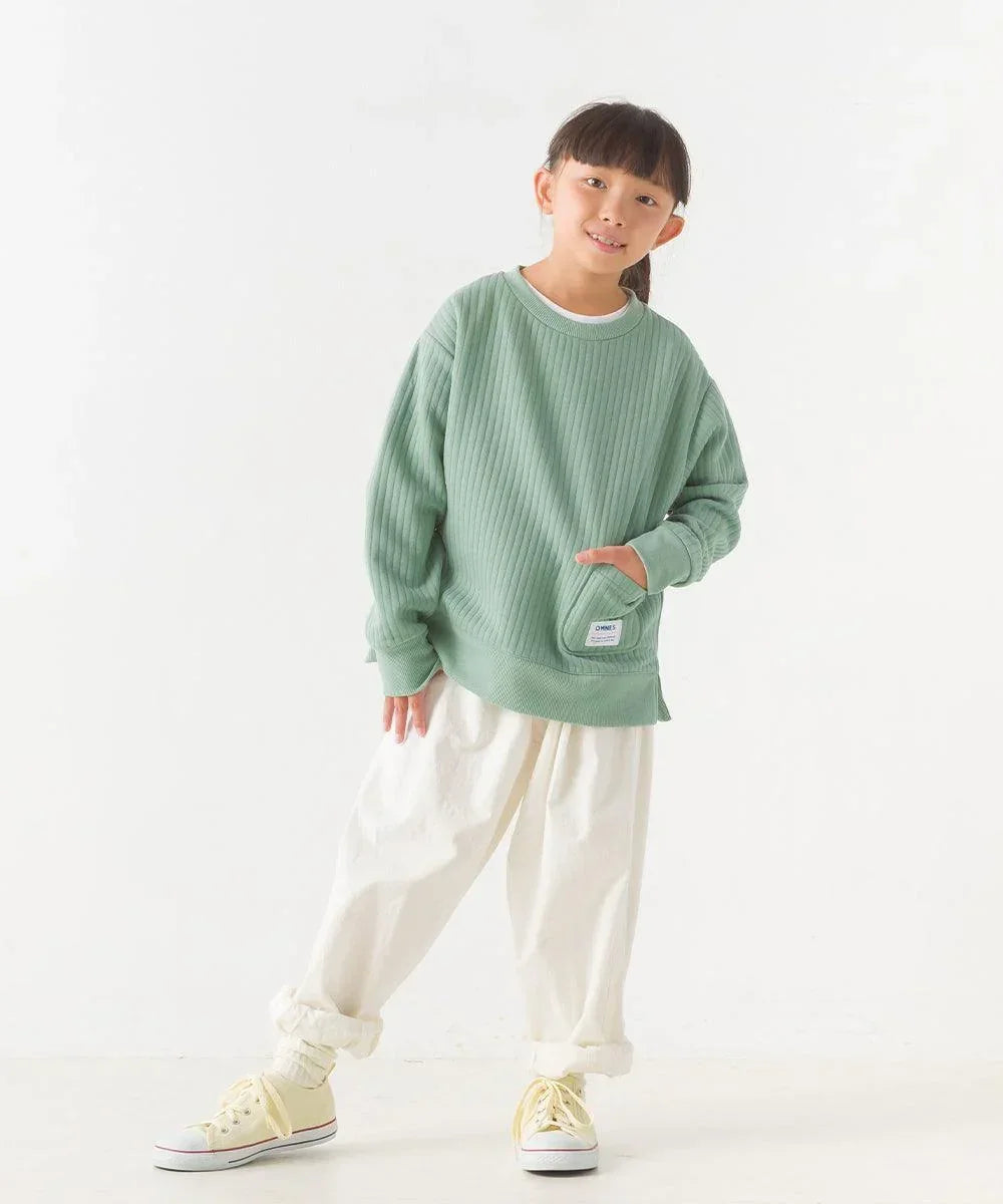 [現貨] 日本直送 OMNES 女童 卡其綠直紋 長袖衫 (100-130cm) - BB Dressup