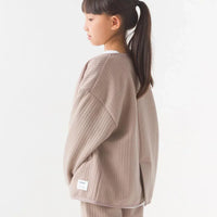 [現貨] 日本直送 OMNES 女童 啡紅直紋 開胸款外套 - BB Dressup