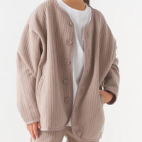 [現貨] 日本直送 OMNES 女童 啡紅直紋 開胸款外套 - BB Dressup