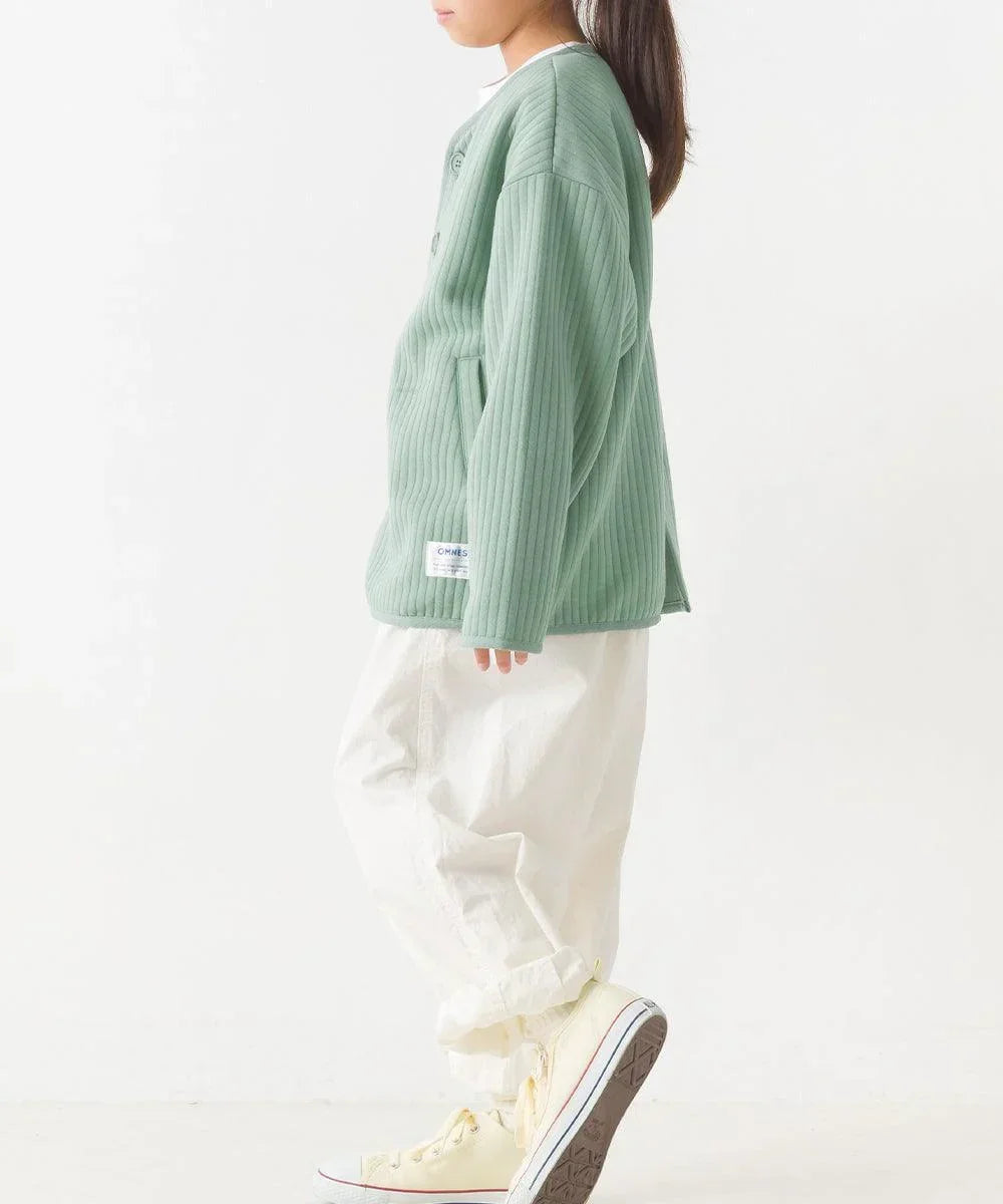 [現貨] 日本直送 OMNES 女童裝 卡其綠直紋 開胸款外套 (110-130cm) - BB Dressup