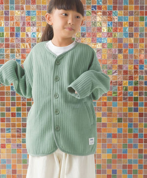 [現貨] 日本直送 OMNES 女童裝 卡其綠直紋 開胸款外套 (110-130cm) - BB Dressup