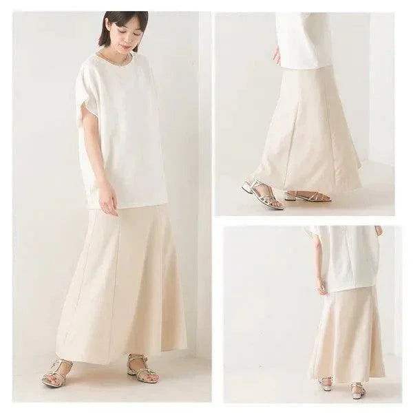 [現貨] 日本直送 OMNES 成人象牙色仿亞麻長喇叭裙 - BB Dressup