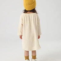 [現貨] 日本直送 OS Kids 女童裝 白色威化格仔紋長袖連身裙 - BB Dressup