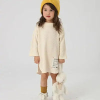 [現貨] 日本直送 OS Kids 女童裝 白色威化格仔紋長袖連身裙 - BB Dressup