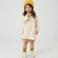 [現貨] 日本直送 OS Kids 女童裝 白色威化格仔紋長袖連身裙 - BB Dressup