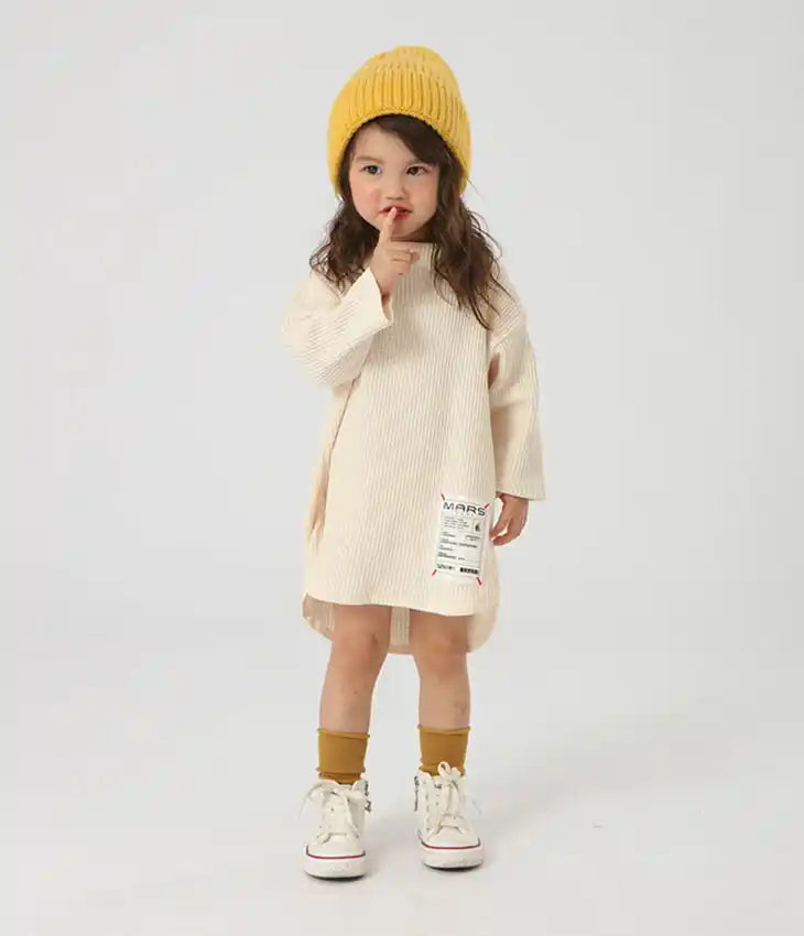 [現貨] 日本直送 OS Kids 女童裝 白色威化格仔紋長袖連身裙 - BB Dressup