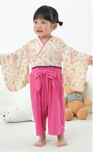 [現貨] 日本直送 O.S Kids 嬰兒米色櫻花菊花和服連身衣 - BB Dressup