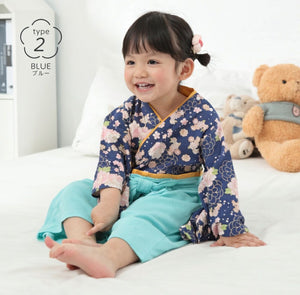 [現貨] 日本直送 O.S Kids 嬰兒藍色櫻花菊花和服連身衣 (70-90cm) - BB Dressup