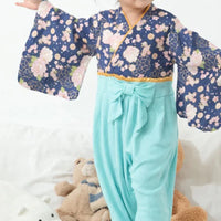 [現貨] 日本直送 O.S Kids 嬰兒藍色櫻花菊花和服連身衣 (70-90cm) - BB Dressup