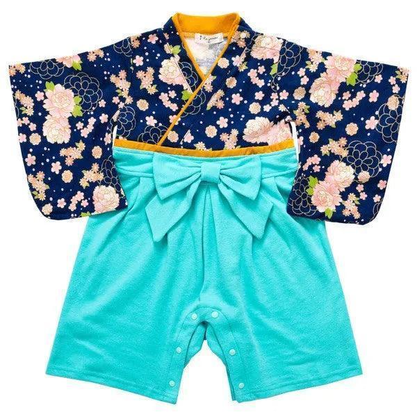 [現貨] 日本直送 O.S Kids 嬰兒藍色櫻花菊花和服連身衣 (70-90cm) - BB Dressup
