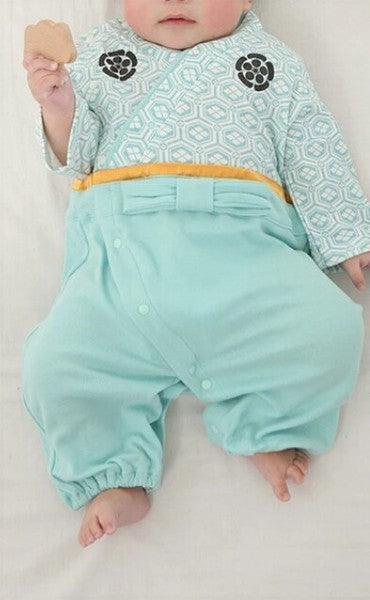 [現貨] 日本直送 O.S Kids 初生嬰兒粉藍色日本和服連身衣 (50-70cm) - BB Dressup