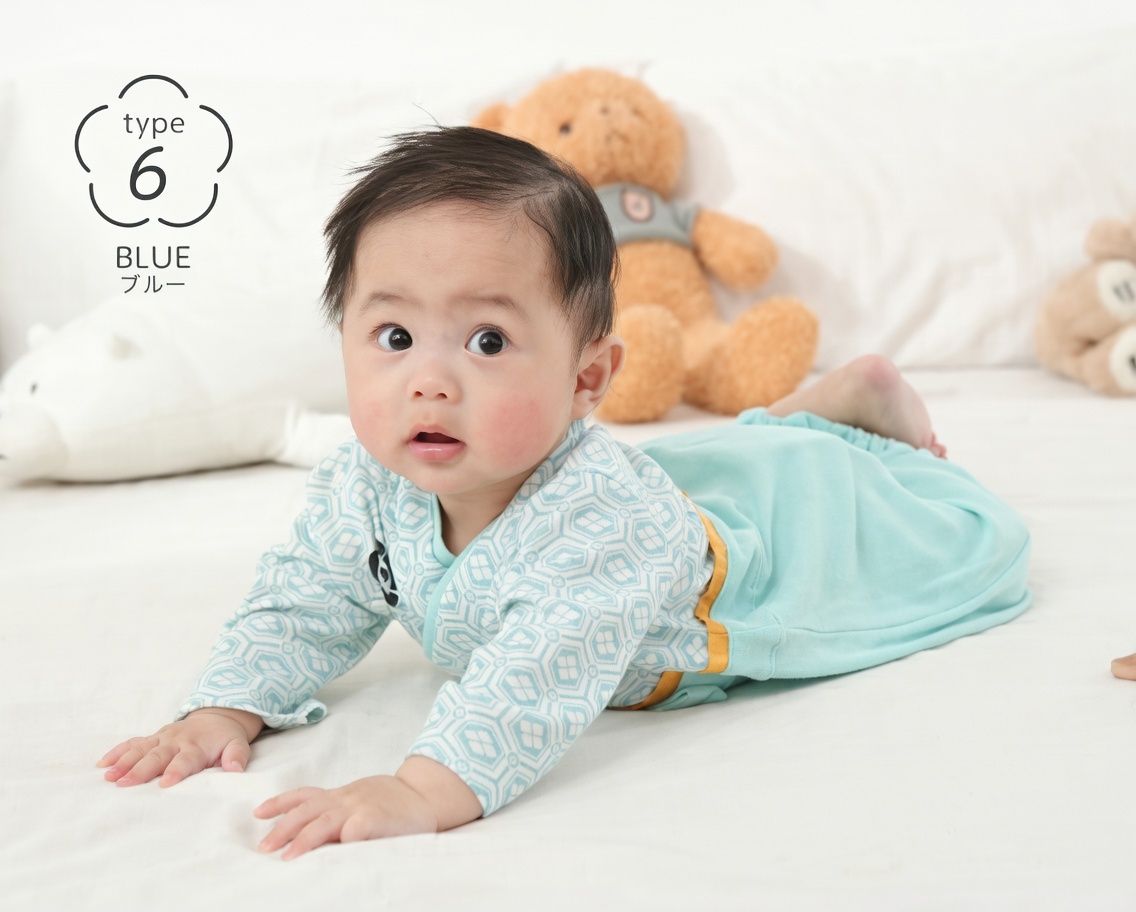 [現貨] 日本直送 O.S Kids 初生嬰兒粉藍色日本和服連身衣 (50-70cm) - BB Dressup