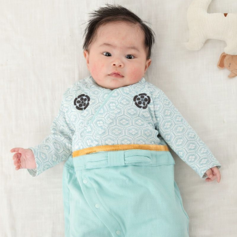 [現貨] 日本直送 O.S Kids 初生嬰兒粉藍色日本和服連身衣 (50-70cm) - BB Dressup