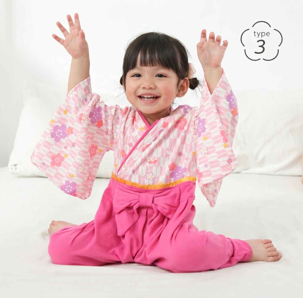 [現貨] 日本直送 O.S Kids 嬰兒粉紅色櫻花和服連身衣 (70-90cm) - BB Dressup