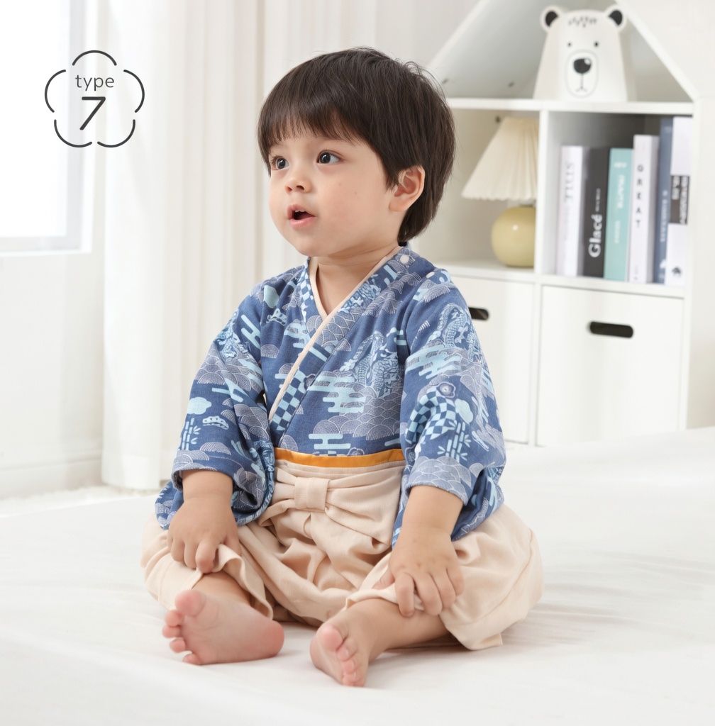 [現貨] 日本直送 O.S Kids 嬰兒藍色傳統和服連身衣 (70-90cm) - BB Dressup