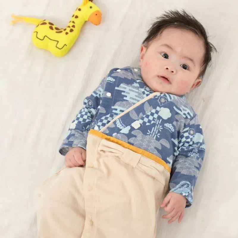 [現貨] 日本直送 O.S Kids 初生嬰兒藍色傳統和服連身衣 (50-70cm) - BB Dressup