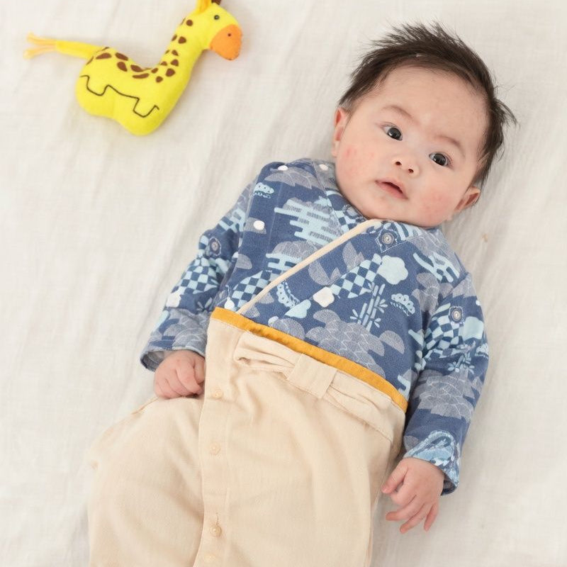 [現貨] 日本直送 O.S Kids 初生嬰兒藍色傳統和服連身衣 (50-70cm) - BB Dressup