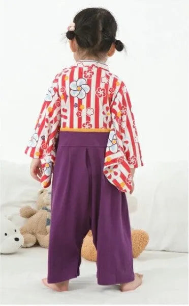 [現貨] 日本直送 O.S Kids 嬰兒紅白間花朵和服連身衣 - BB Dressup