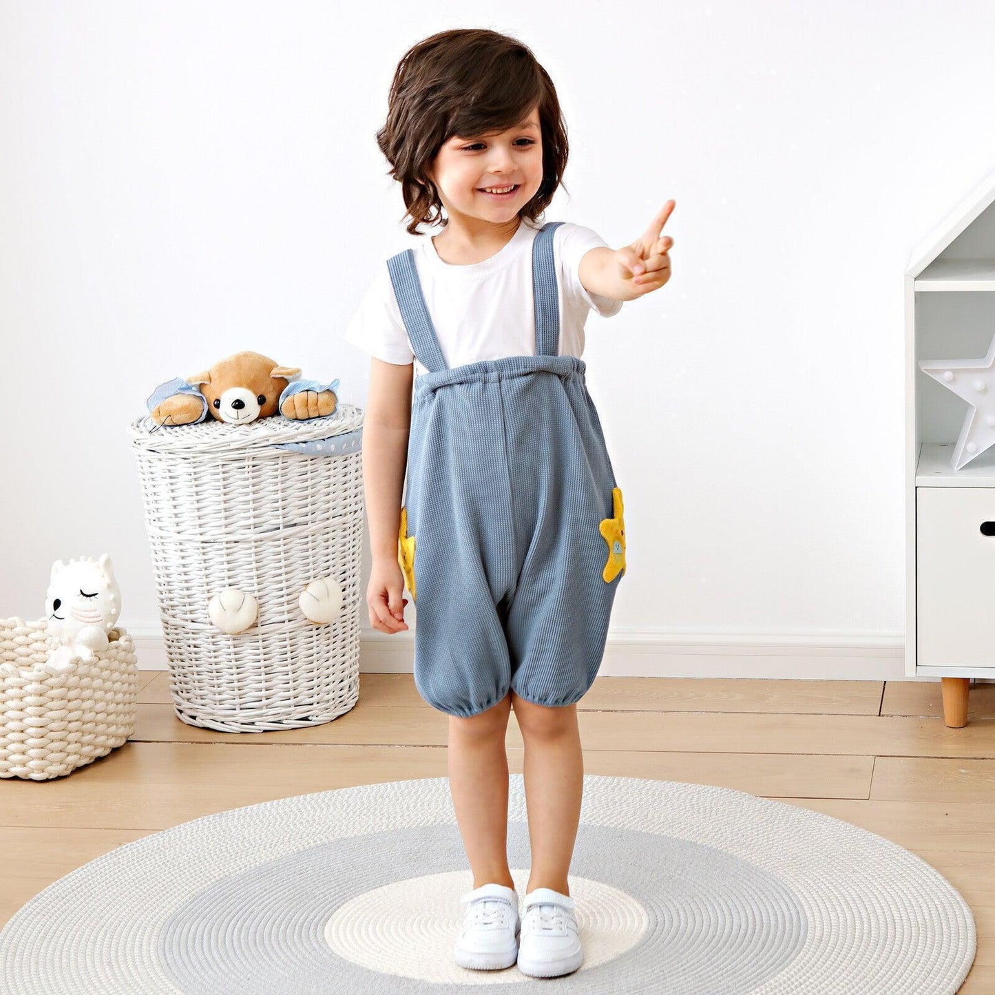 [現貨] 日本直送 OS Kids童裝藍色海星全棉吊帶長褲 (90-110cm) - BB Dressup
