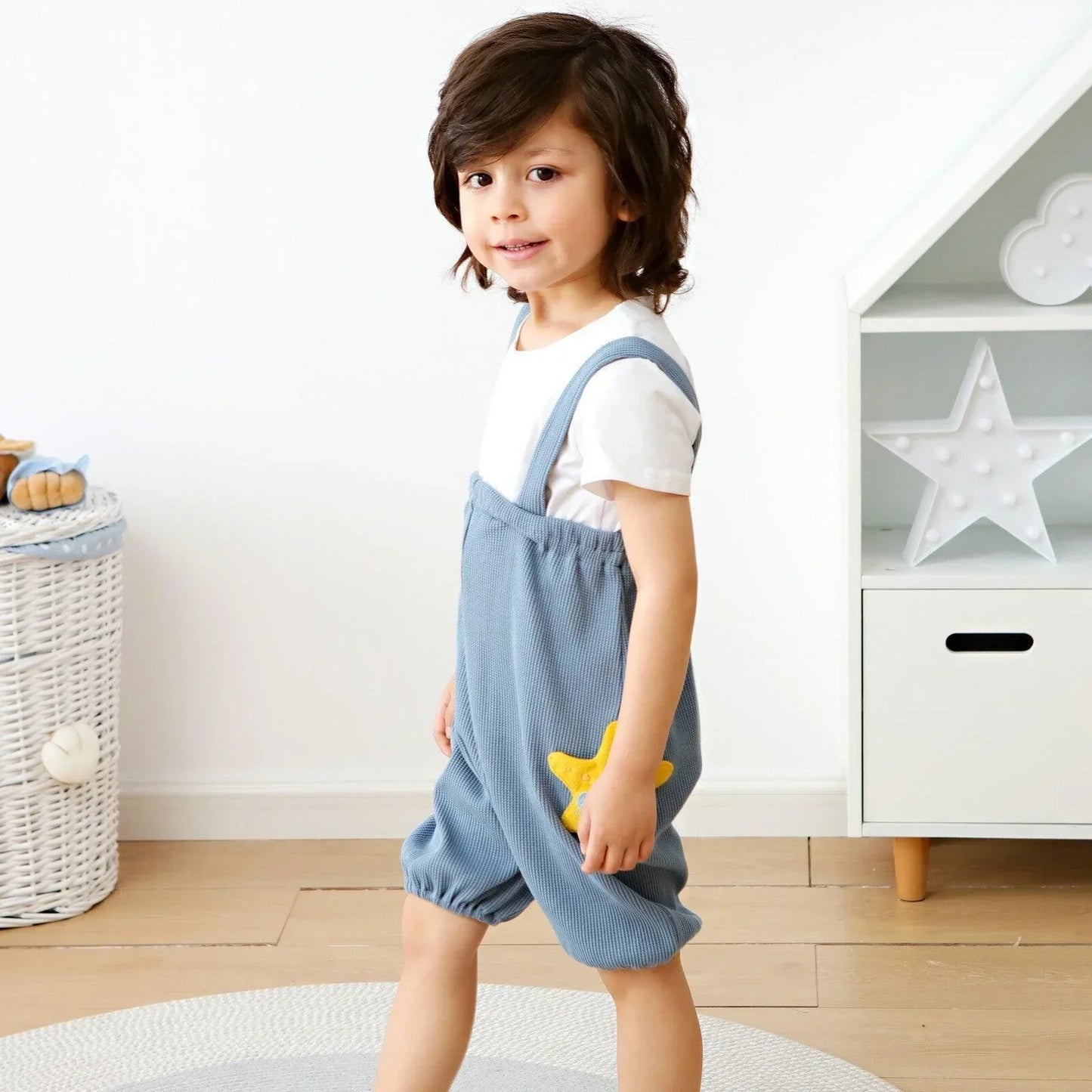 [現貨] 日本直送 OS Kids童裝藍色海星全棉吊帶長褲 (90-110cm) - BB Dressup