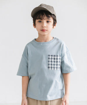 [現貨] 日本直送 Pairmanon 童裝 粉藍色方格 短袖T恤 (110cm) - BB Dressup