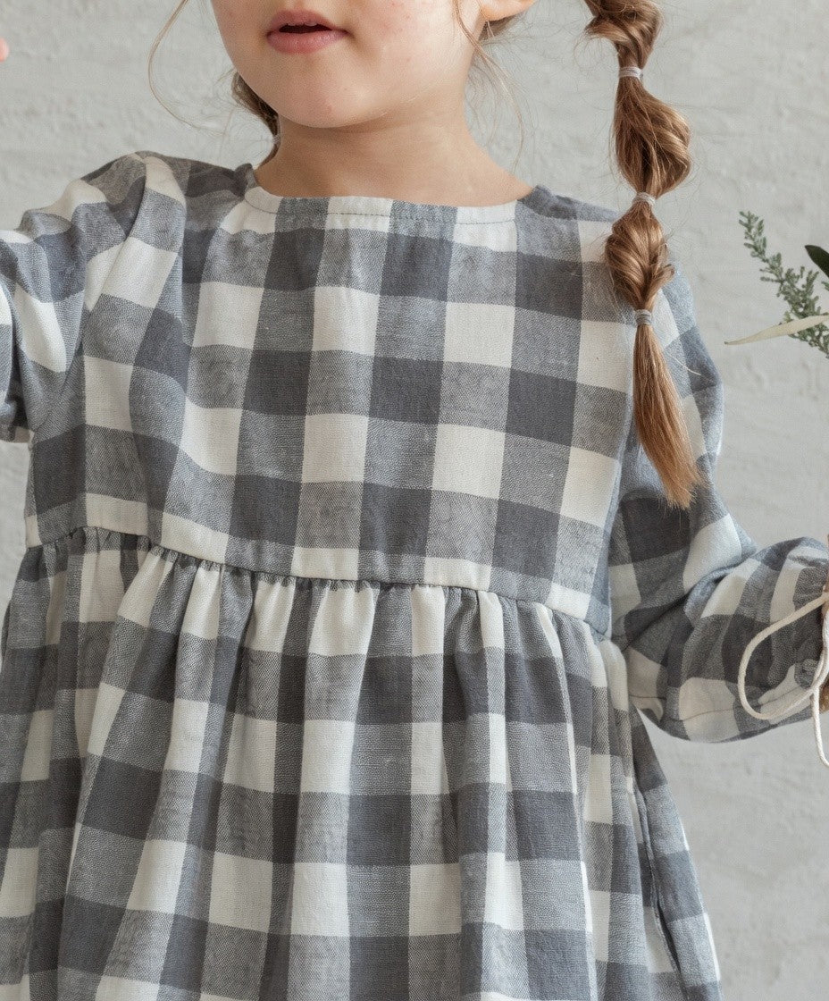 [現貨] 日本直送 Pairmanon 女童裝 灰白格長袖 洋裝連身裙 (120cm) - BB Dressup