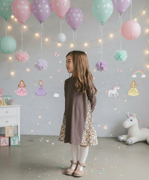 [現貨] 日本直送 Pairmanon 女童裝 深紫碎花圖案長袖連身裙 (100cm) - BB Dressup