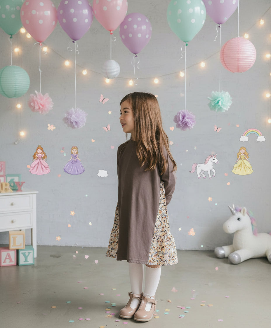 [現貨] 日本直送 Pairmanon 女童裝 深紫碎花圖案長袖連身裙 (100cm) - BB Dressup