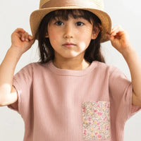 [現貨] 日本直送 Pairmanon 女童 粉紅色直紋碎花袋 短袖T恤 (100-110cm) - BB Dressup