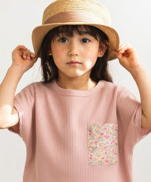 [現貨] 日本直送 Pairmanon 女童 粉紅色直紋碎花袋 短袖T恤 (100-110cm) - BB Dressup