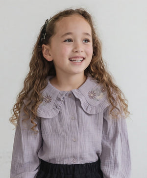 [現貨] 日本直送 Pairmanon 女童裝 紫色雙層紗繡花洋裝上衣 (90cm) - BB Dressup