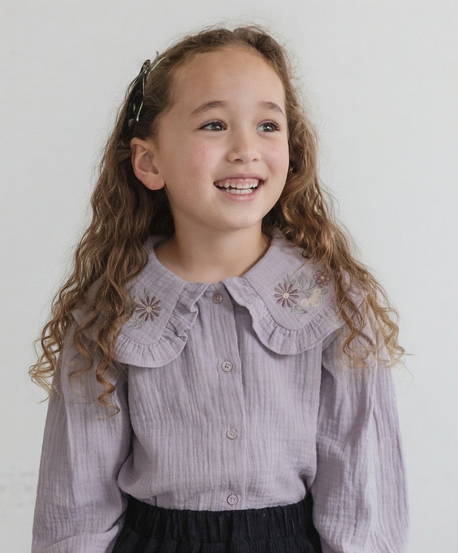 [現貨] 日本直送 Pairmanon 女童裝 紫色雙層紗繡花洋裝上衣 (90cm) - BB Dressup