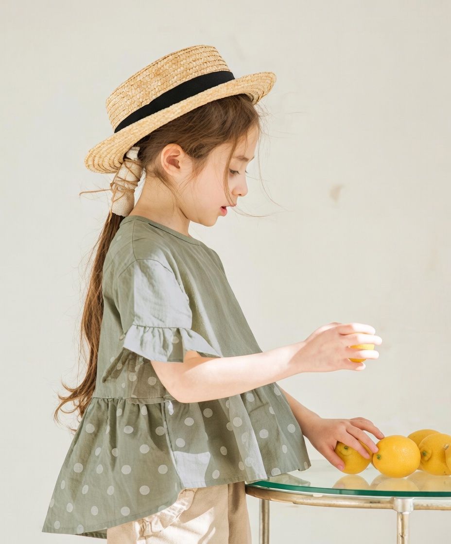 [現貨] 日本直送 Pairmanon 女童 綠色波點 短袖上衣 (110-120cm) - BB Dressup