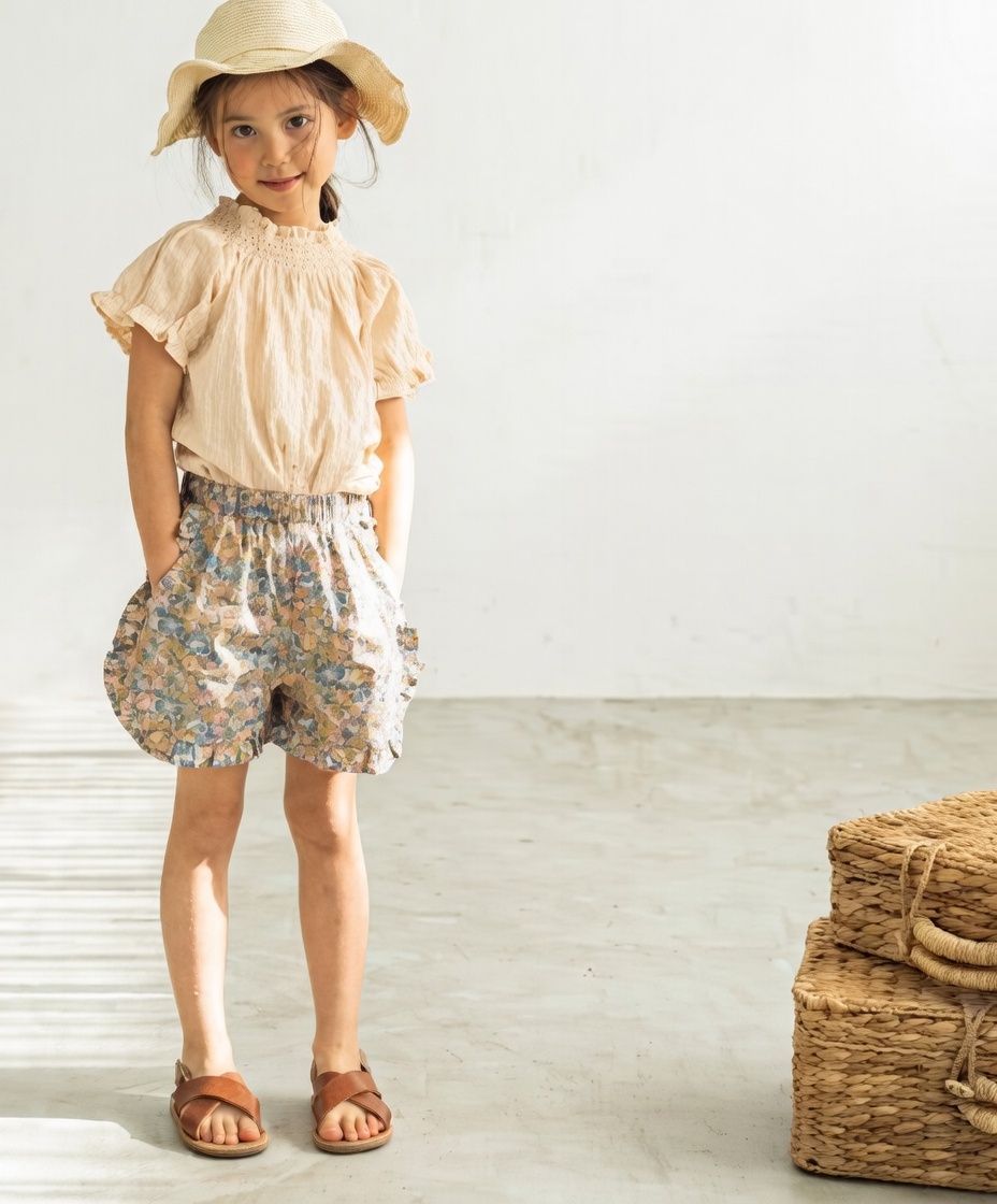 [現貨] 日本直送 Pairmanon 女童裝 花卉圖案 褶邊短褲 (100-120cm) - BB Dressup