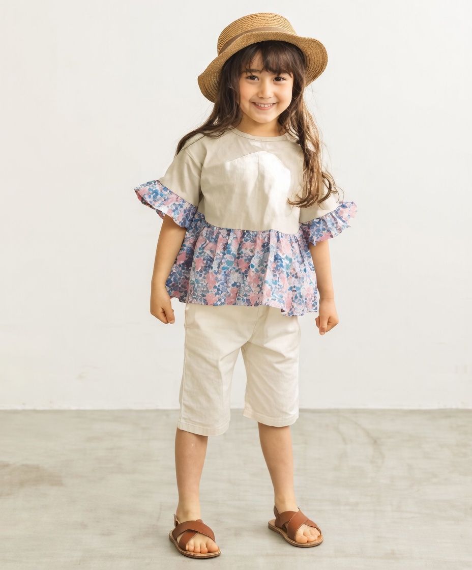 [現貨] 日本直送 Pairmanon 女童裝 粉紫花卉圖案 短袖上衣 (100-110cm) - BB Dressup