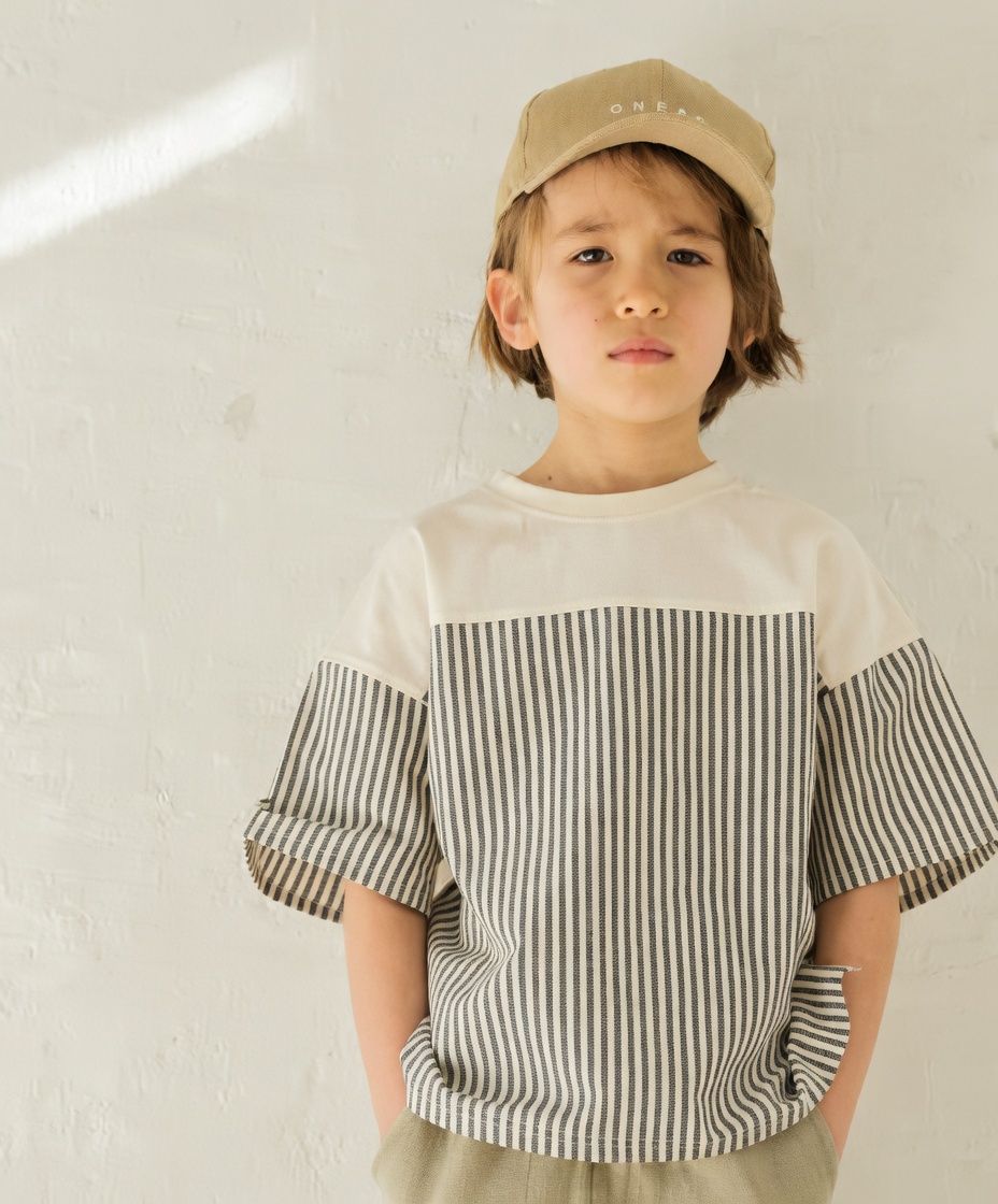 [現貨] 日本直送 Pairmanon 童裝 白色直紋 短袖T恤 (100-120cm) - BB Dressup